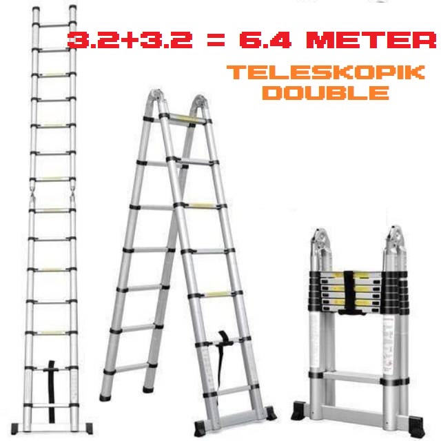 Tangga Teleskopik Double 6M / 6.4 Meter Type A Tangga Lipat Aluminium