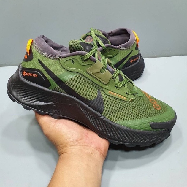 Sepatu Nike Pegasus Trail 3 Gore-Tex Oil Green Iron Grey Total Orange Army Black 2 Goretex Hijau Hit