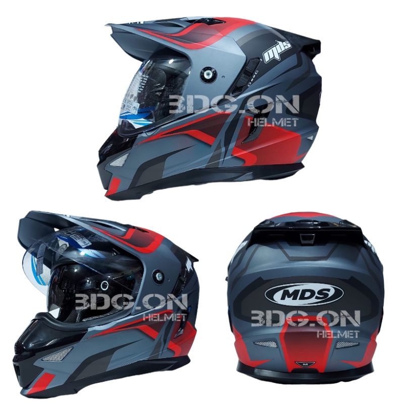 Helm MDS SUPER PRO Motif #2 ALLGREY RED DOFF Original Cross Trail Supermoto