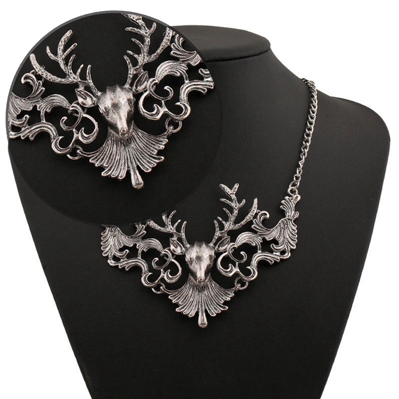 Fancyqube Kalung Liontin Bentuk Rusa Warna Hitam Gaya Vintage Untuk Wanita