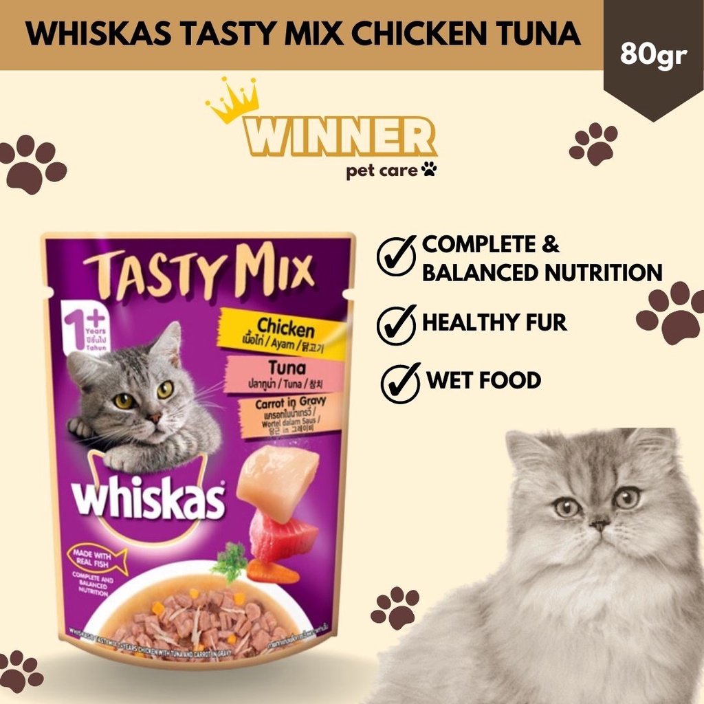 Whiskas Tasty Mix Cat Wet Food Chicken Tuna Pouch 80gr
