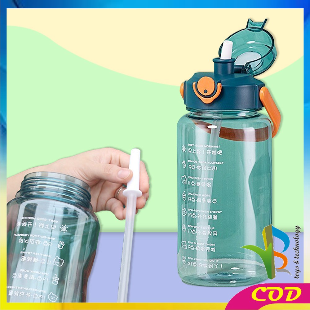 RB-C304 C305 Botol Minum Motivasi 2 Liter Food Grade / Botol Air Minum Jumbo 2000ml BPA FREE / Botol Minum Sedotan Dewasa