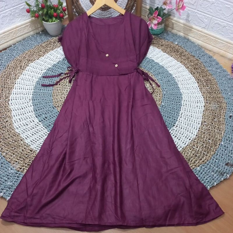 DRESS KIMONO VANESA TERBARU/DRESS MOTIF TERLARIS-Polos maroon