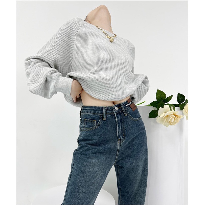 Korean Biru Retro Highwaist Fashion Kulot Jeans Wanita Loose