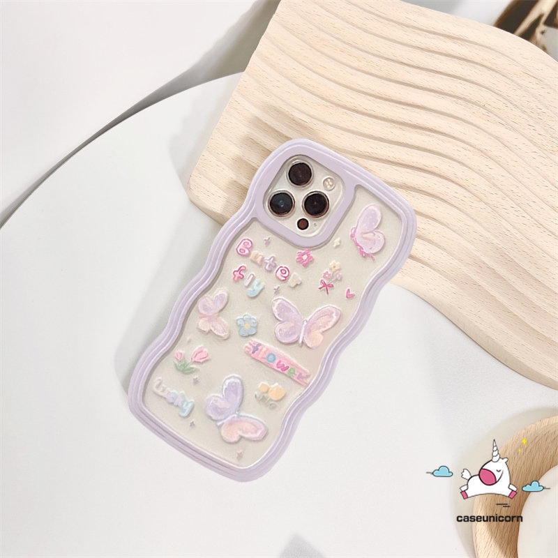 Casing OPPO A17 A15 A16 A57 A77 A17K A78 A54 A55 A12 A74 A5 A9 A16s A96 A95 A5s A7 A16K A1k A77s A53 A3s A72 A76 A52 Reno 8T 7 6 5 Kartun Kupu Lucu Bergelombang EdgeSoft Cover