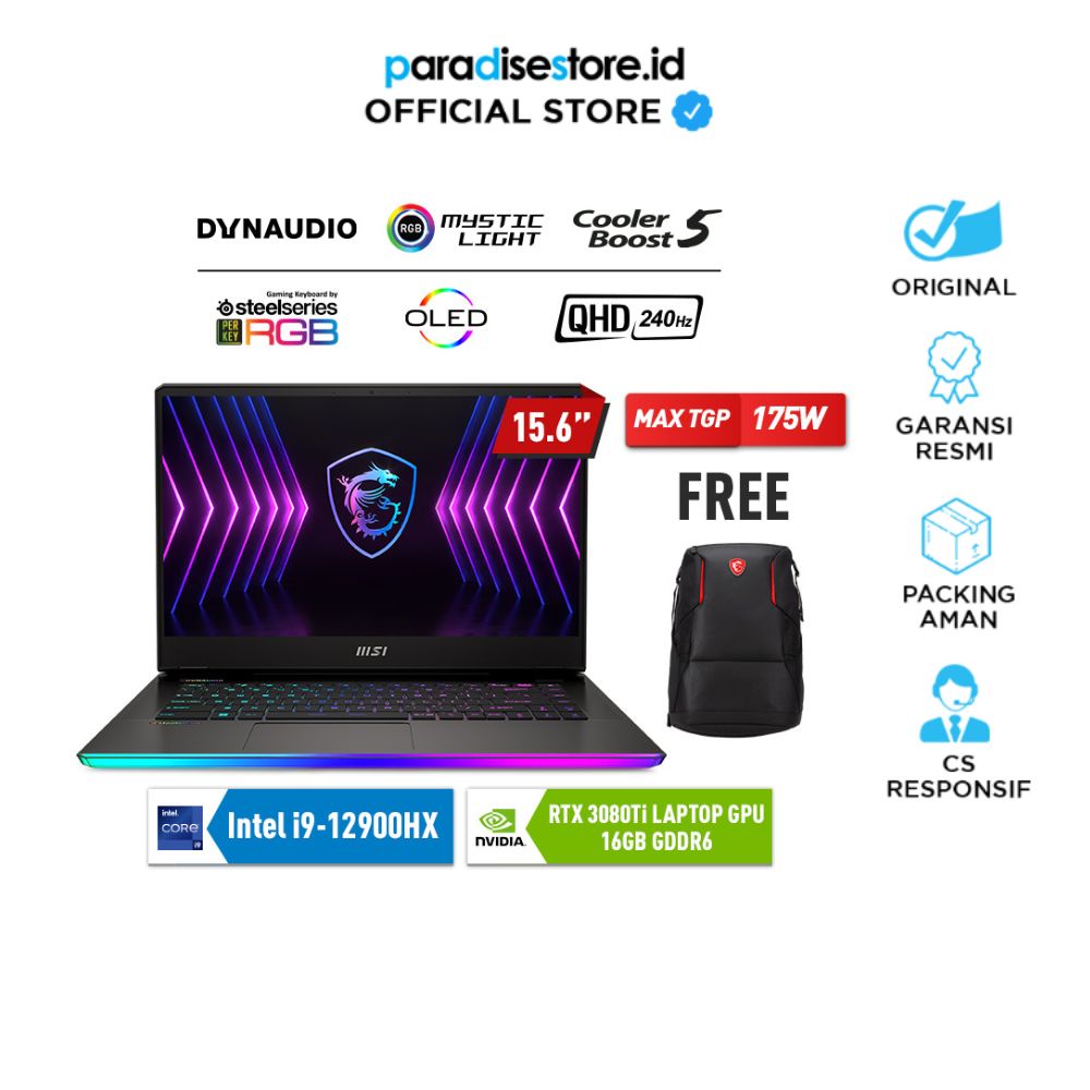MSI Raider GE67HX 12UHS-061ID OLED QHD | i9-12900HX | 32GB| 2TB | RTX3080Ti | 15.6" | W11 Home | 2Y
