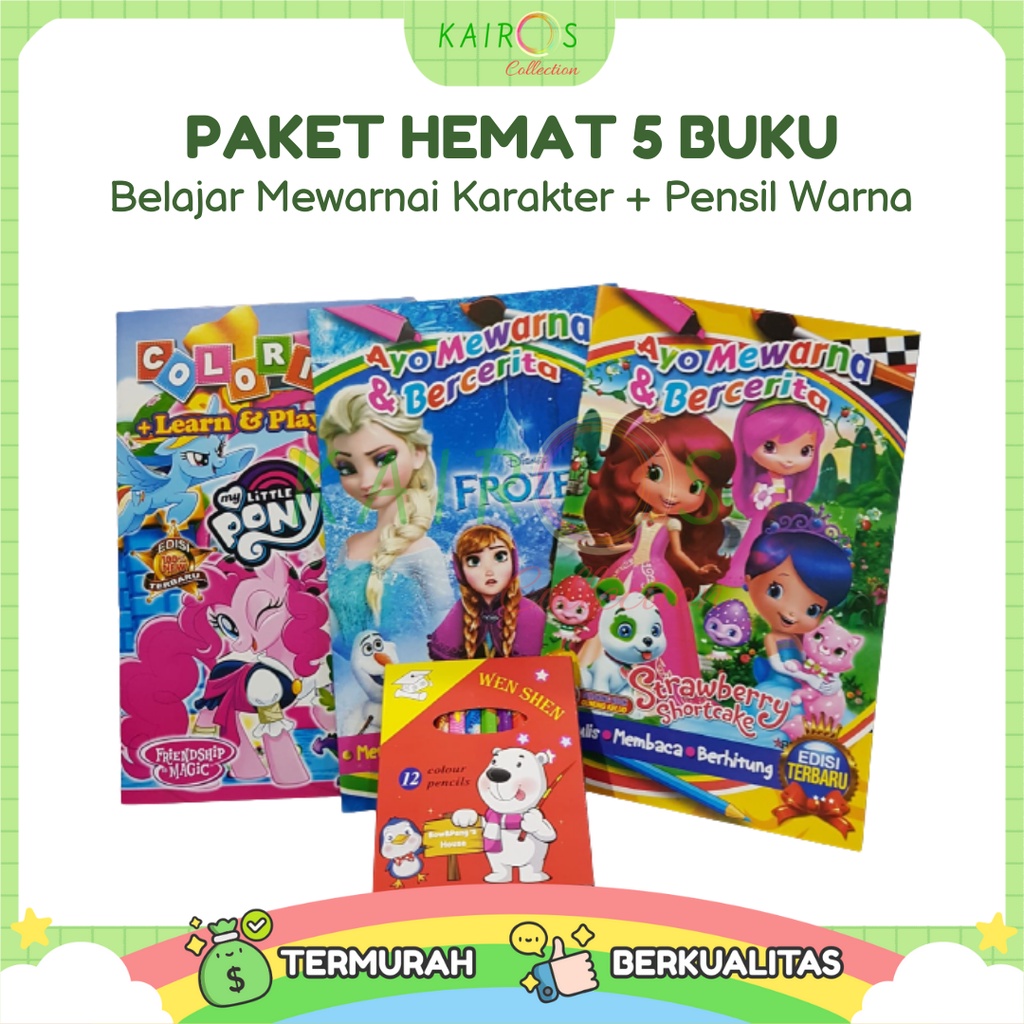 Buku Edukasi Anak 5 Pcs Belajar Mewarnai Karakter Anak Set Pensil Warna