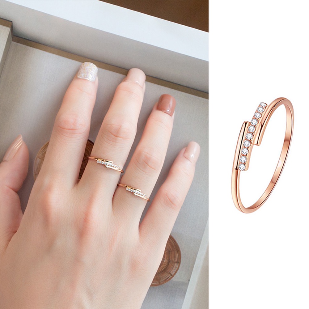 Cincin Zircon Rose Gold plated Titanium Steel Model Terbuka Dapat Disesuaikan Untuk Wanita