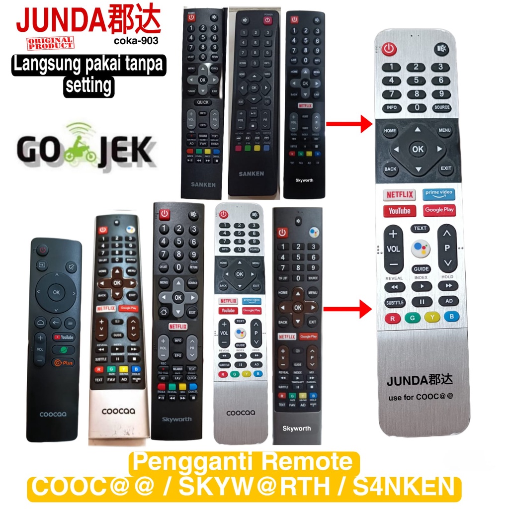 REMOTE REMOT JUNDA 901 COCOK DI TV LED COOCAA SMART TV ANDROID SEPERTI ORIGINAL REMOTE SANKEN SKYWWORTH