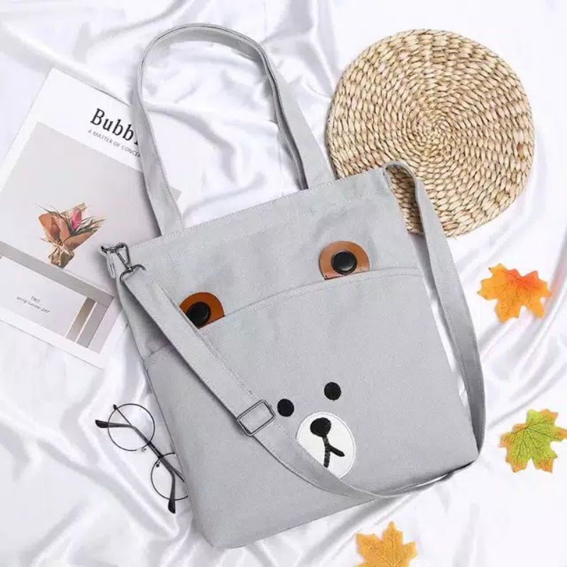 Arifirn Tote Bag Bear - Tas Tote Bag Wanita dan Pria (Resleting)