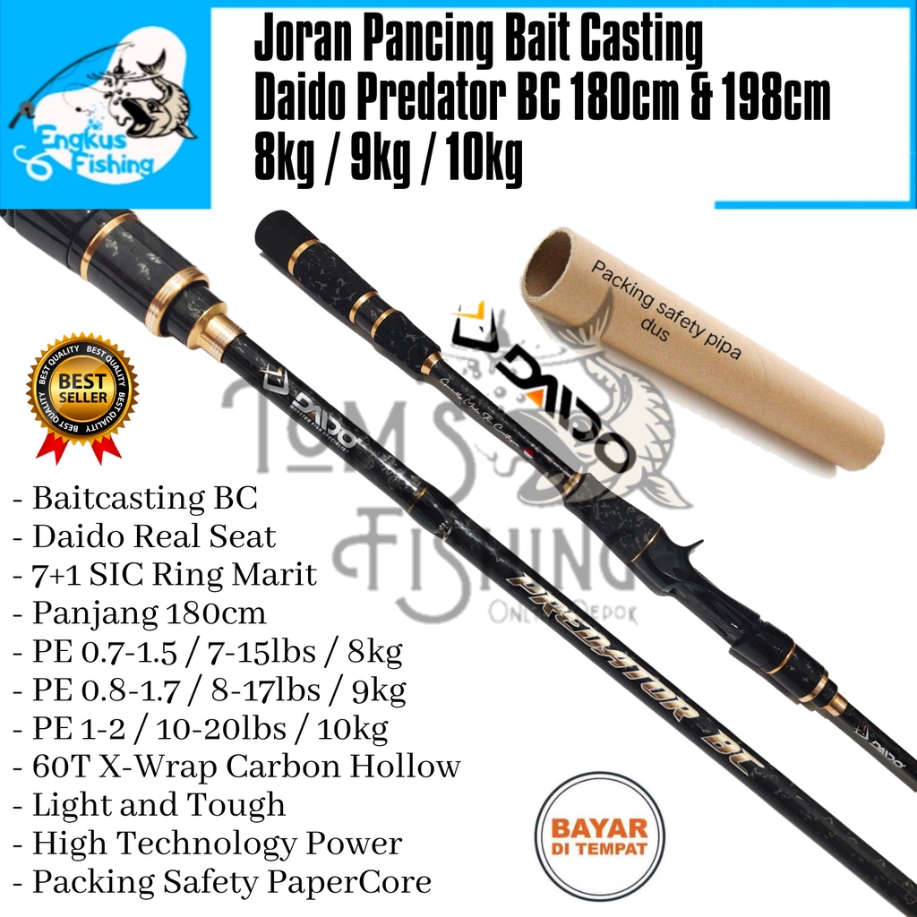 Joran Pancing Baitcasting Daido Predator BC 180cm &amp; 198cm (7-15lbs - 10-20lbs) Terbaru - Engkus Fishing