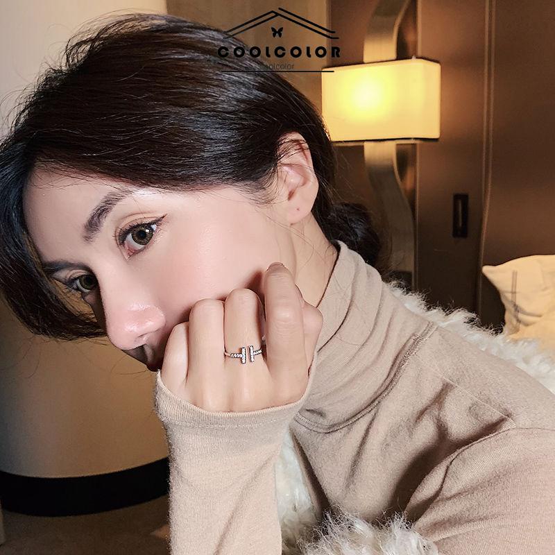 COD❤️Cincin Berlian Penuh T Ganda Trendi Cincin Berlian Berlapis Emas Wanita nti Karat Dan Anti Luntur 2022 Terbaru Hadiah Ulang