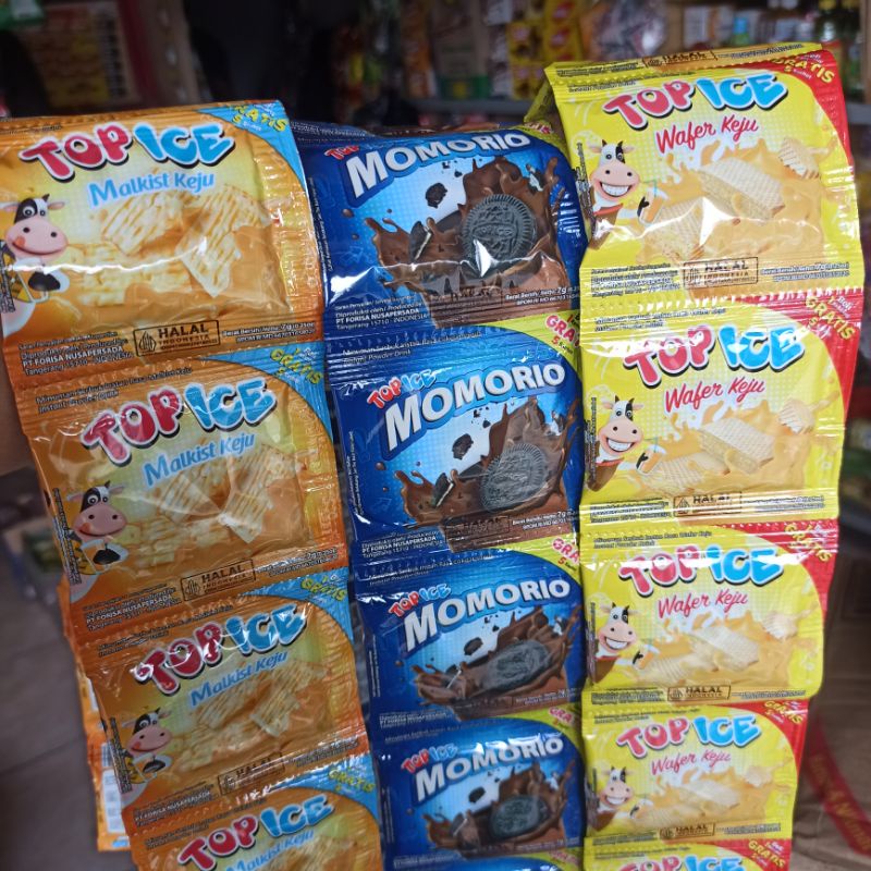 

Minuman Serbuk Top Ice Malkist Keju Wafer Cokelat Vanila Momorio