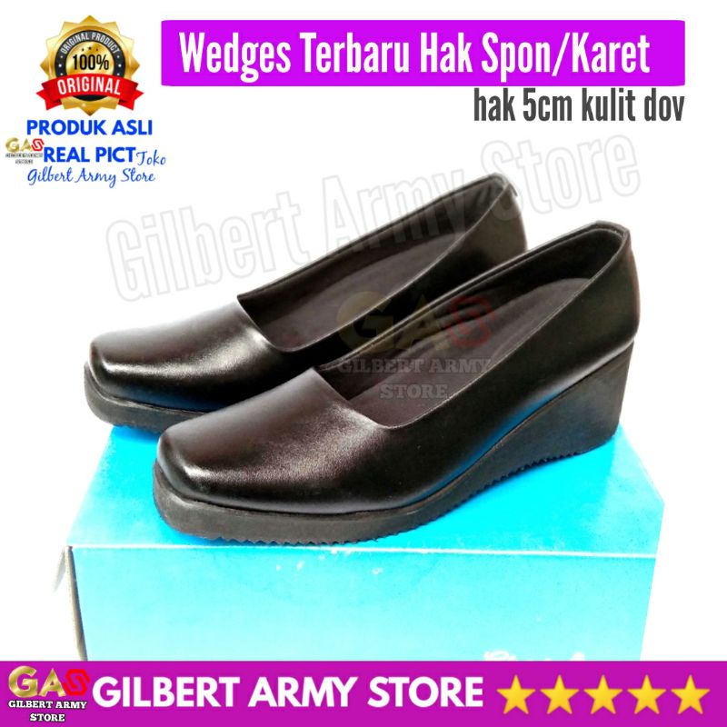 ERASMAS Sepatu Persit Wedges Wanita Terbaru B5 dop 36-43 hak 5cm Sedang Sol Tapak Karet Spon Ringan
