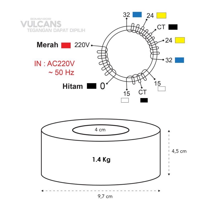 TRAFO TOROIDAL 5A CT 24V &amp; 32V VULCANS DONAT