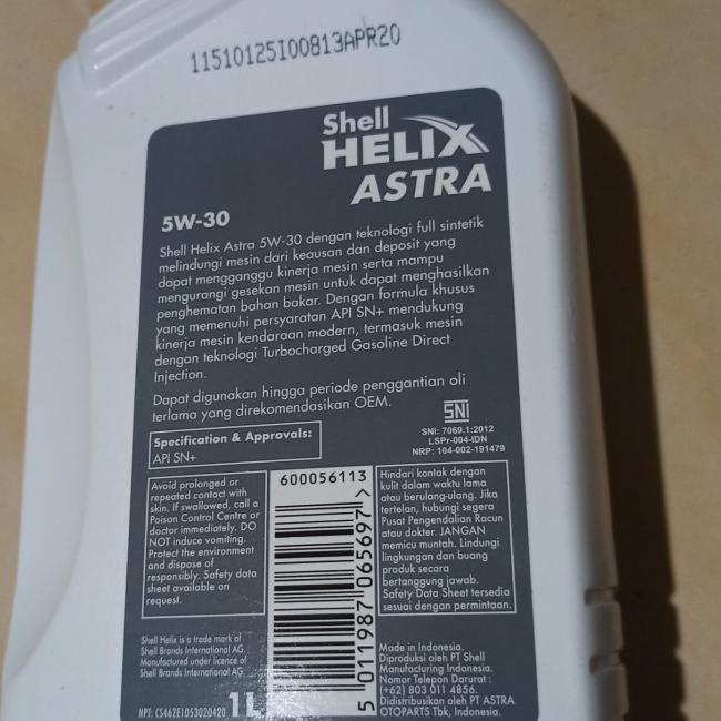 OLI Shell Helix Astra 5W-30 API SN +