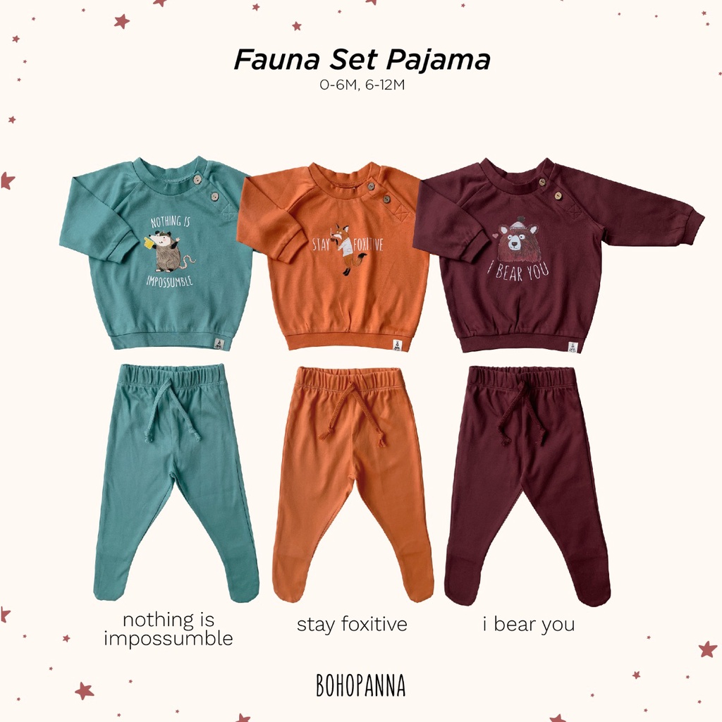 Bohopanna - Fauna Set Pajama / Setelan Baju Tidur Bayi Unisex