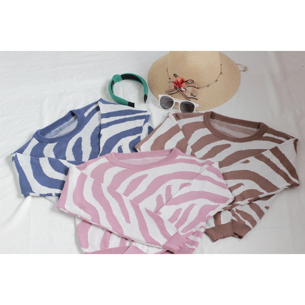 Sweater Rajut Crop Motif Zebra Kualitas Premium