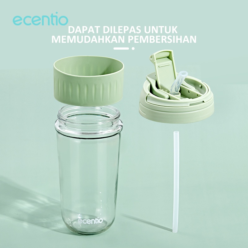 ecentio &amp; FOODI botol minum anak sedotan kaca 500ml korean/Tempat Minum Gelas Pink/Hijau/cangkir kopi/tumbler minum portable