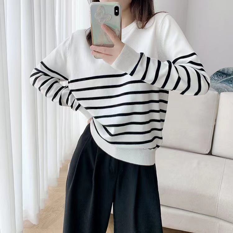 Maya Sweater Rajut Stripes - Korean Knit Long Sleeve - Atasan Wanita Import TM (51103)