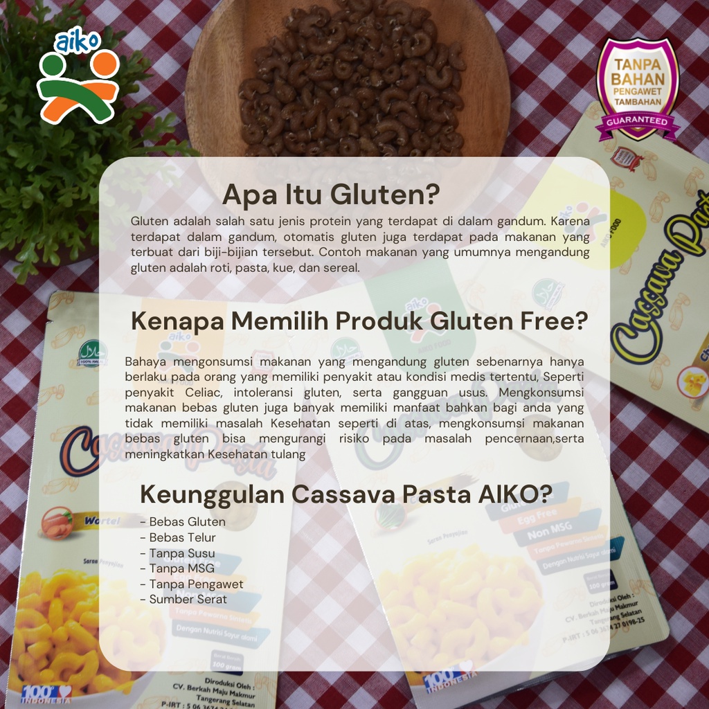 Aiko cassava pasta gluten free, egg free, non msg, non pengawet bisa untuk bayi dan anak 100gr