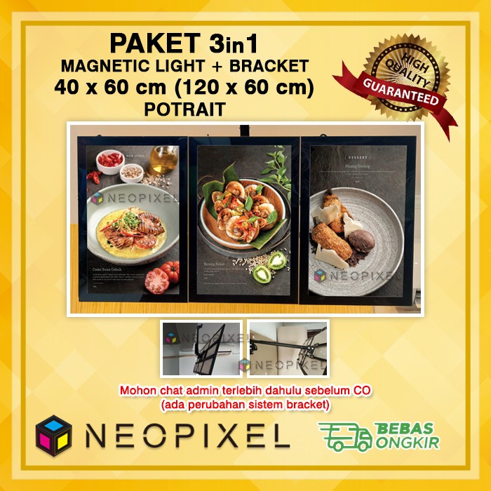 Neon box menu paket 3in1 - uk 120x60 cm - light box LED menu caf
