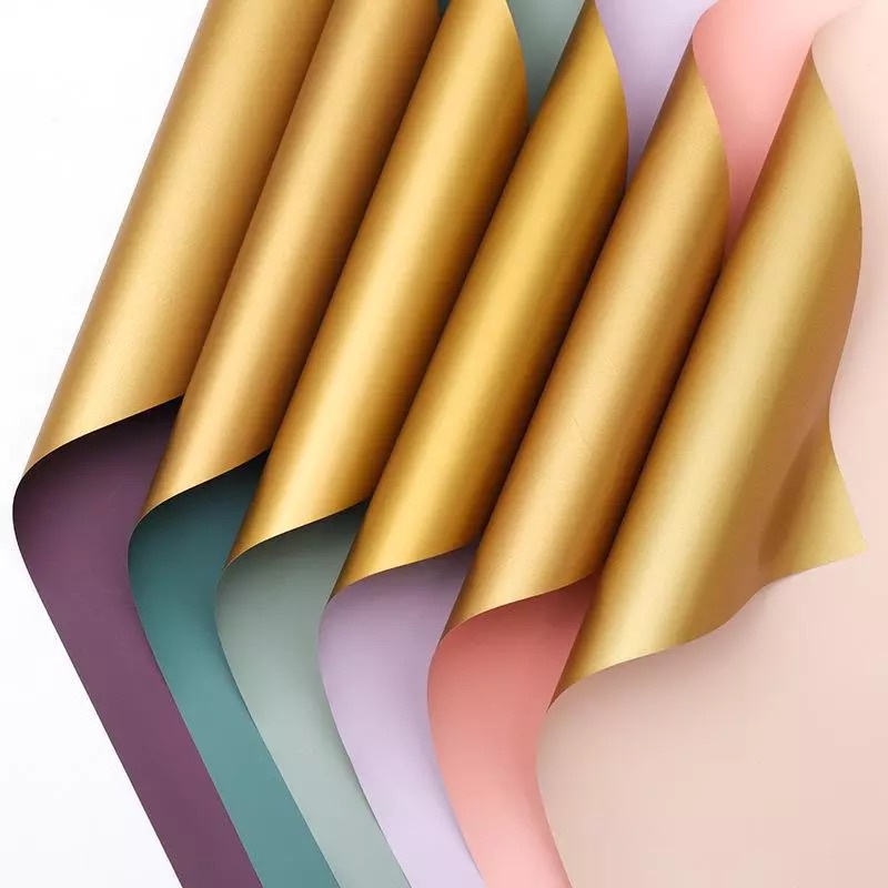 

[5 Lembar] Flower wrapping paper Bi Color gold / 2 side gold / emas / cellophane / kertas pembungkus buket
