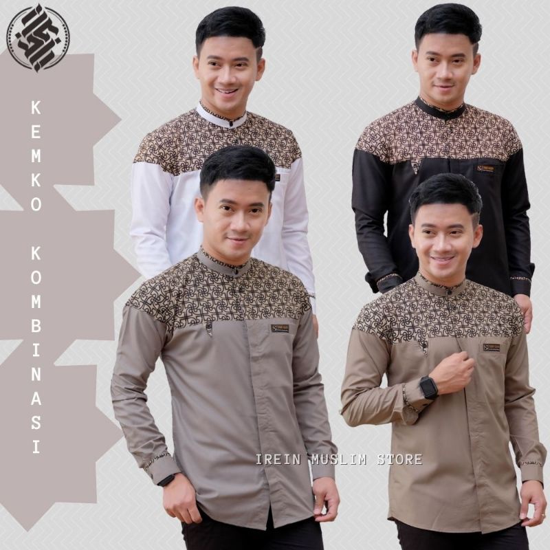 Baju Kemeja Koko Pria Lengan Panjang Kombinasi Batik Klasik Motif Bima S M L XL