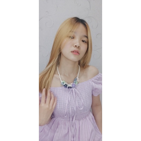 Griselda Flowery Crystal Pearl Necklace Kalung Mutiara Kristal Panjang Kalung Hijab Korea Bunga Kelopak