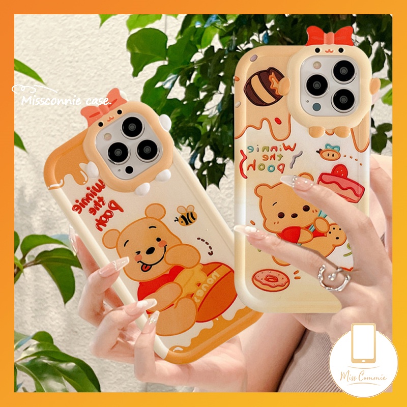 Cute Honey Ice Cream Cartoon Disney Winnie the Pooh Phone Case for Redmi 10A 9A 9T 10C 9C NFC PO CO M3 Creative 3D Bow Little Monster Lens Soft Back Cover