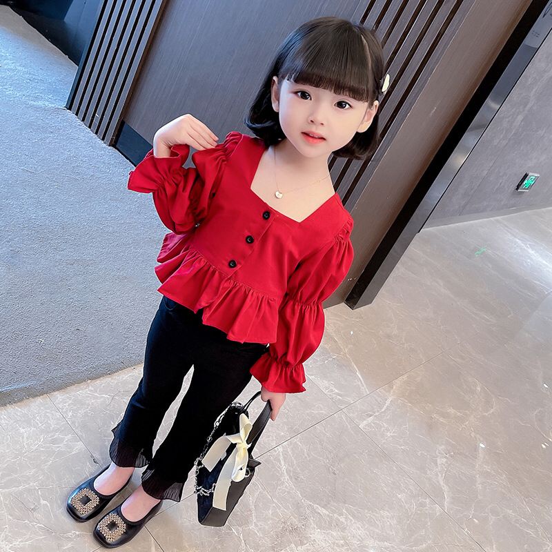 (LOLI-JKT) BS-341 SETELAN ANAK CEWEK MERAH MERONA SIZE 100-140