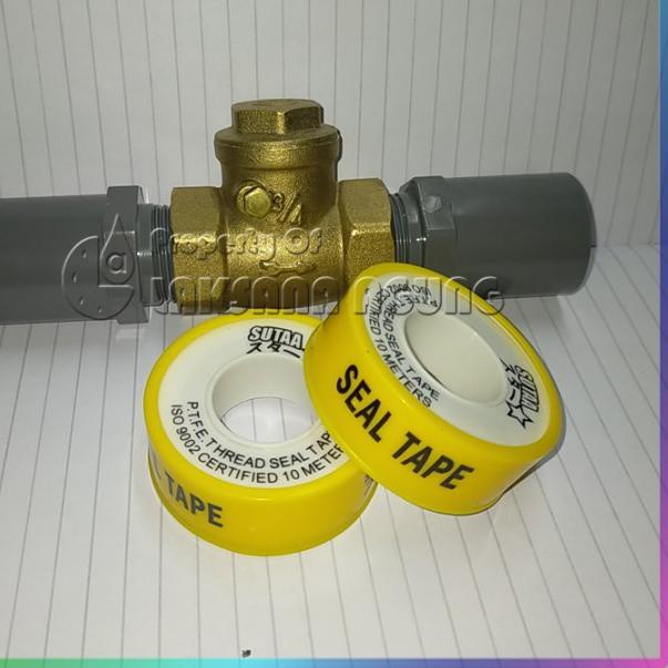 Klep tabok 3/4 inch kuningan + Sok drat luar Rucika + Seal tape