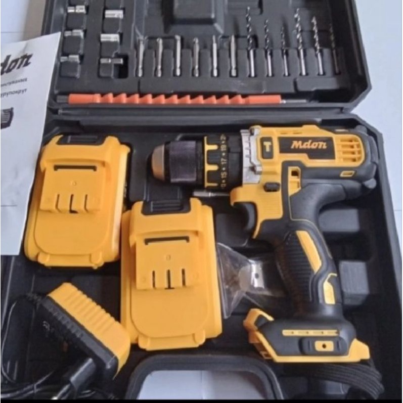 Cordless Impact Drill MDON 18TS Bor Beton Besi Kayu 2 Baterai Set
