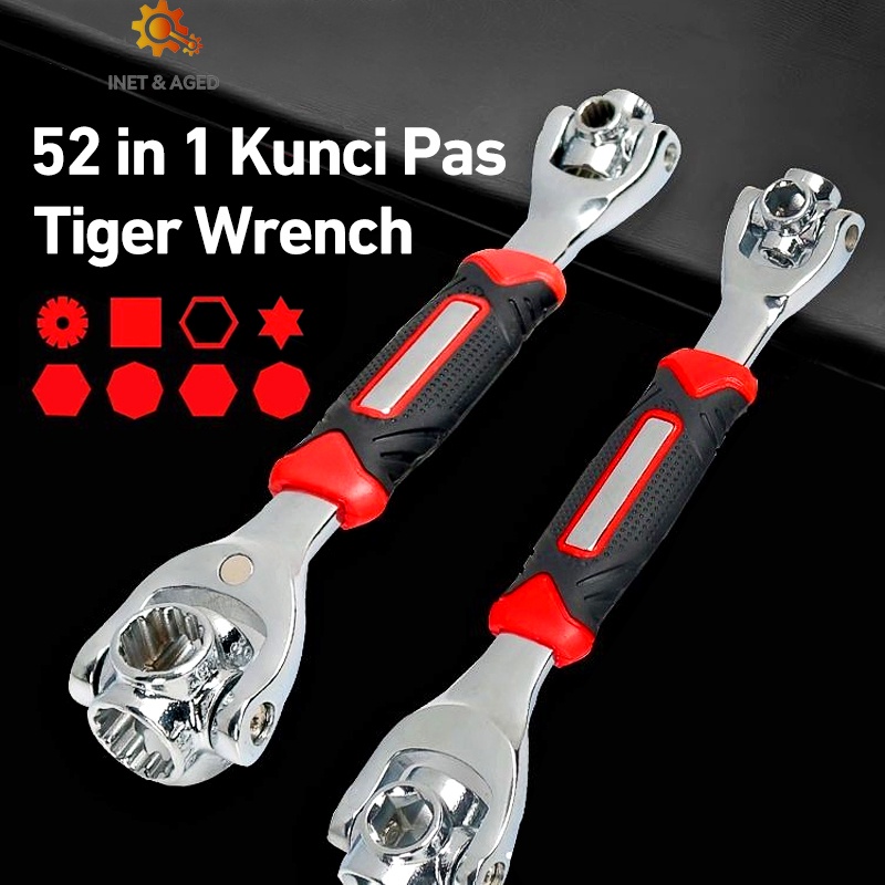 INT Tiger Wrench Kunci Ring Pas Shock Set 52 IN1  Universal Socket Profesional Mobil Motor Serbaguna Pas