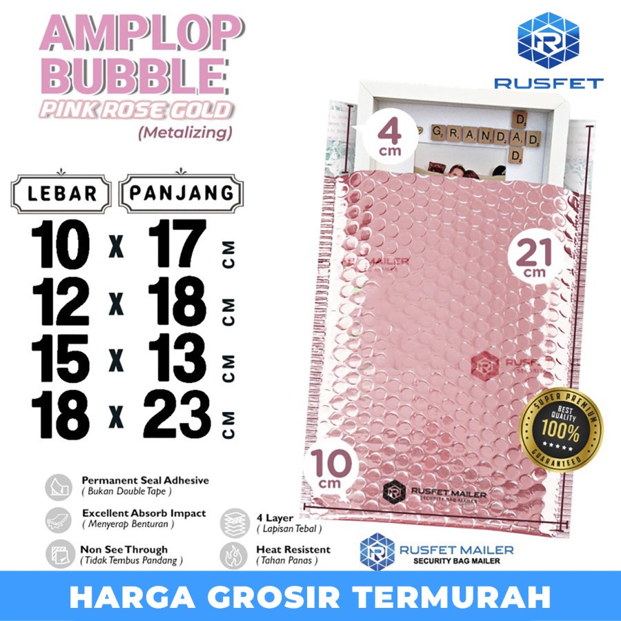 

AMPLOP BUBBLE MAILER PINK ROSE GOLD BUBBLE WRAP ENVELOPE RUSFET PREMIU