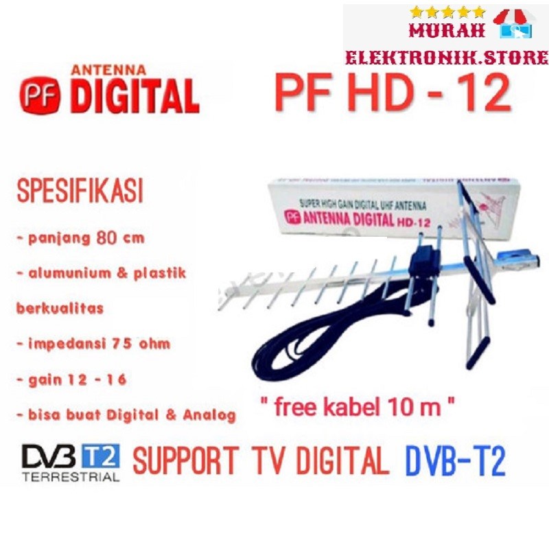 Antena Luar Digital TV HD-12 &amp; Cable 10M