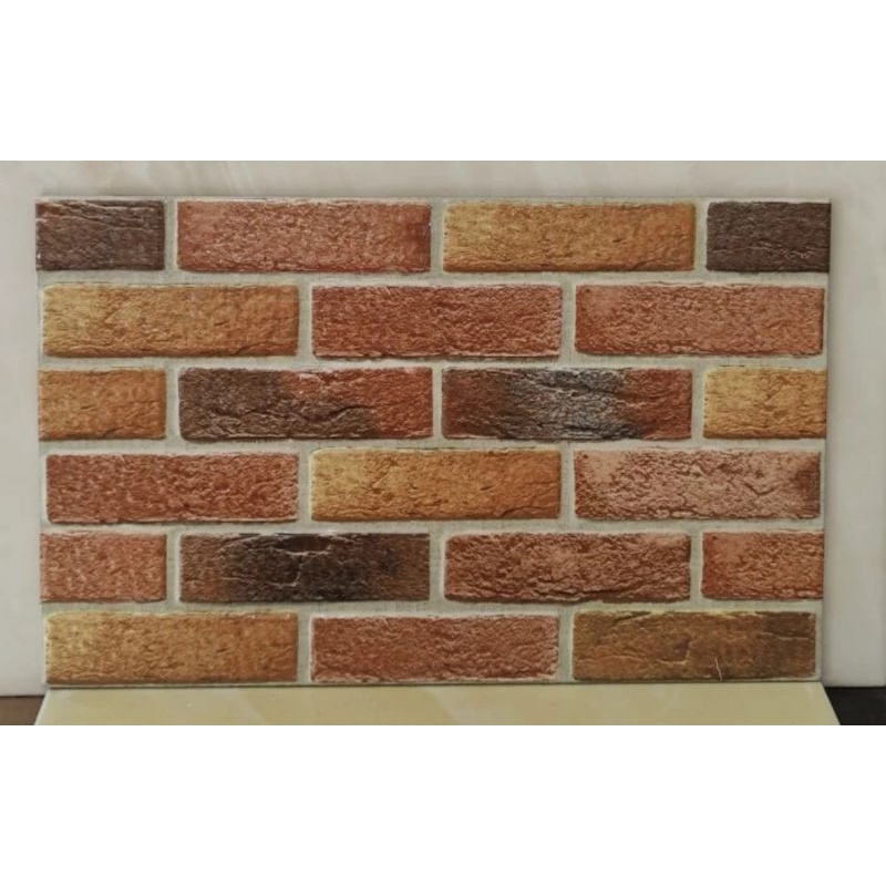 Keramik Dinding Motif Bata Merah Glossy Kilap Timbul 25x40 Eternity Brownish