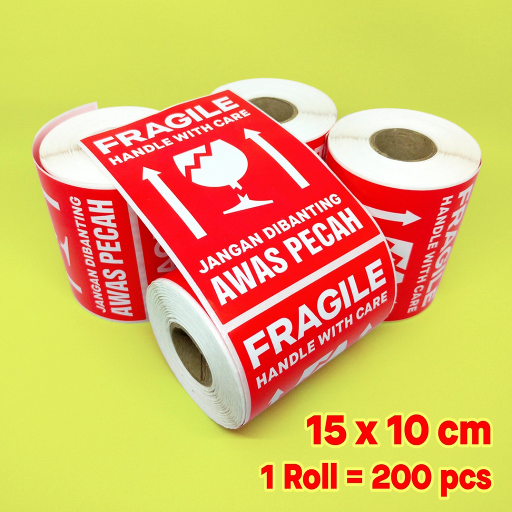 

Label Sticker Fragile Handle With Care Stiker Awas Pecah Jangan Dibanting 15 x 10 Cm (1 Roll/ 200 pcs)