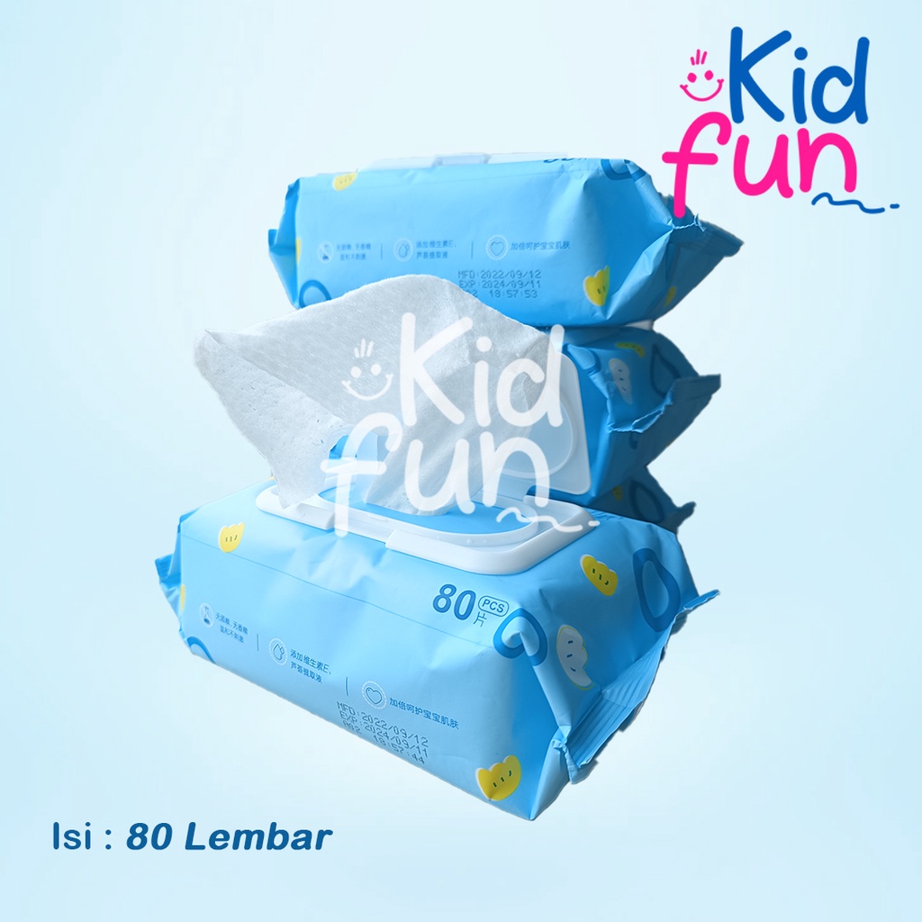 Kidfun -  Tisu Basah Bayi Baby Wipes Pure &amp; Gentle Ganti Popok Non Perfumed Tutup Khusus Sehingga Tidak Cepat Kering -1 pcs(80lembar) BPA FREE