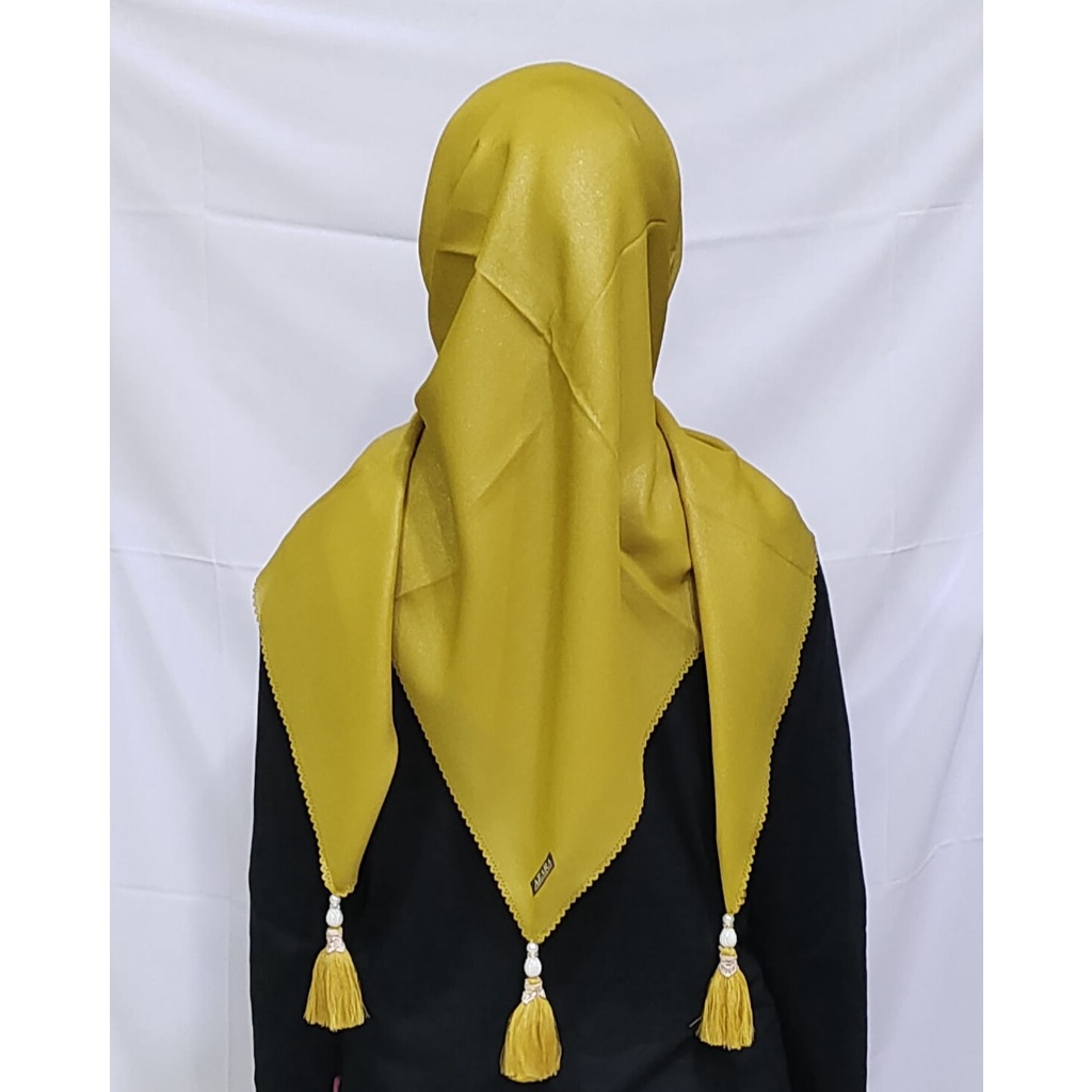 Hijab Sinar Azara Pompom Lc / Shinar Glamor Tassel / Segi Empat Glitter Jambul Mewah