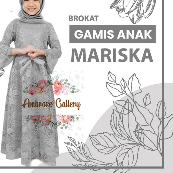 Gamis Pesta Anak Perempuan Brokat MARISKA Umur 4 5 6 7 8 9 10 11 12 13 - Abu-abu, 4-5 tahun