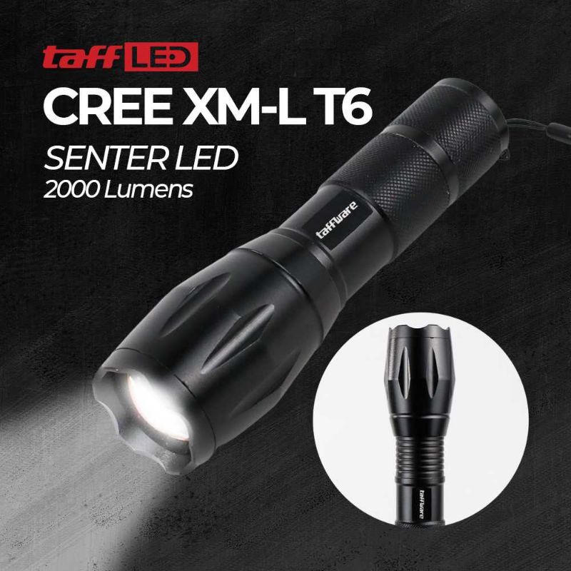 TaffLED Paket Senter LED Cree XM-L T6 + Baterai 18650 + Charger - E17