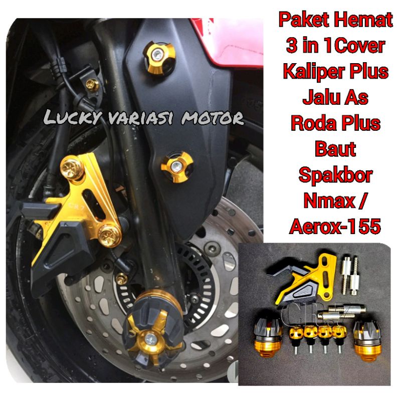 Neo Paket Hemat 3 in 1 Cover Kaliper Plus Jalu As Roda Plus Baut Spakbor Variasi Yamaha Nmax Aerox