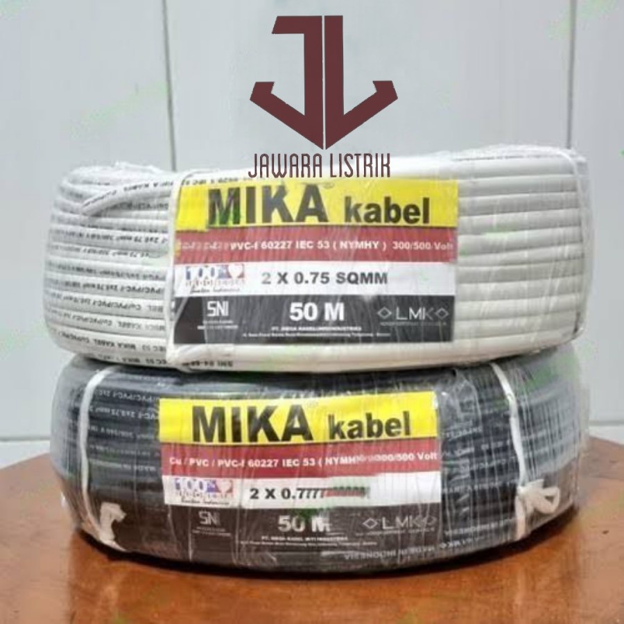 KABEL POWER NYMHY 2X0,75 MM MIKA OVAL GEPENG 50 100 METER SERABUT SNI LMK