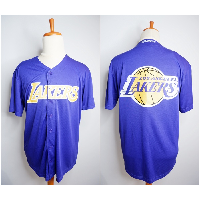 JERSEY BASKET BERLENGAN SLEEVE JERSEY STARTER MLB LAKERS UNGU