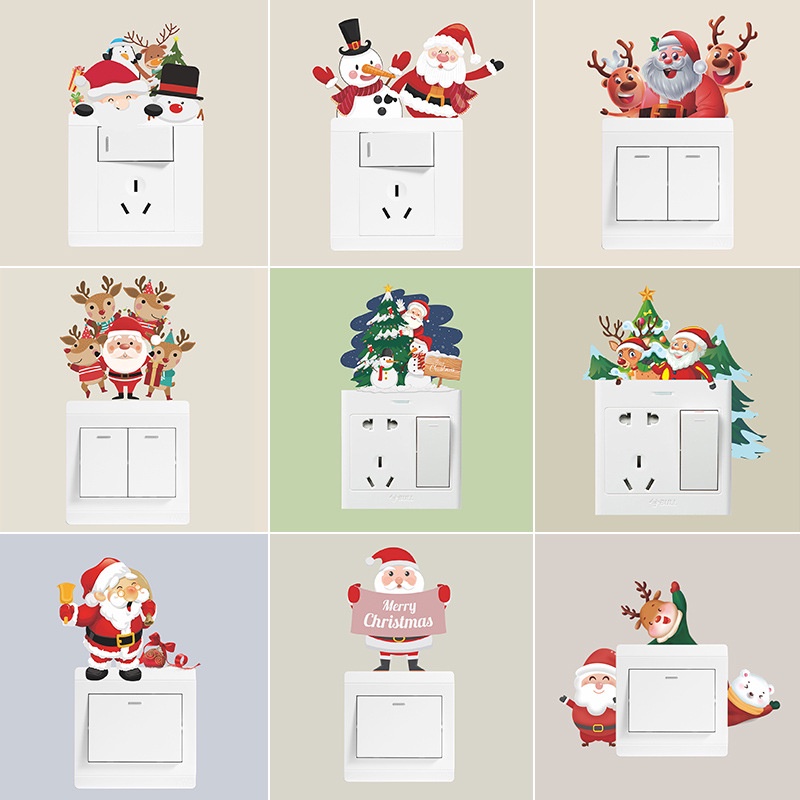 Stiker Saklar Kepribadian Natal Kartun Kepribadian Natal Removable Self-adhesive Switch Stiker Dinding Dekoratif