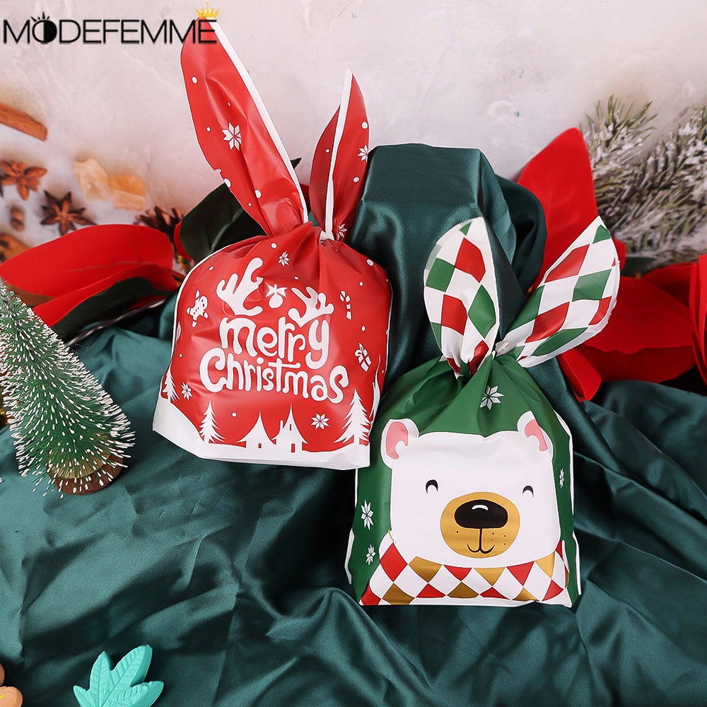 50 Pcs Tas Kemasan Permen / Kue Kering / Snack Desain Kartun Telinga Kelinci Untuk Dekorasi Natal