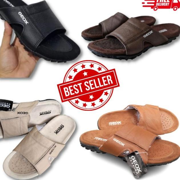 Sendal Pria Sendal kulit Sendal Casual Geox Original -sandal slop pria - kusus partai, Hitam