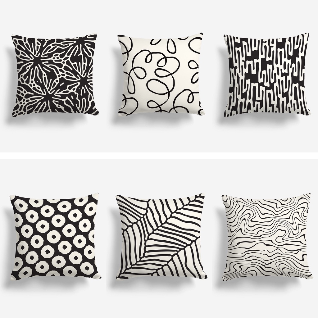 SARUNG Bantal Sofa Print 45x45 cm Motif Black and White  Monokrom Monochrome Hitam Putih