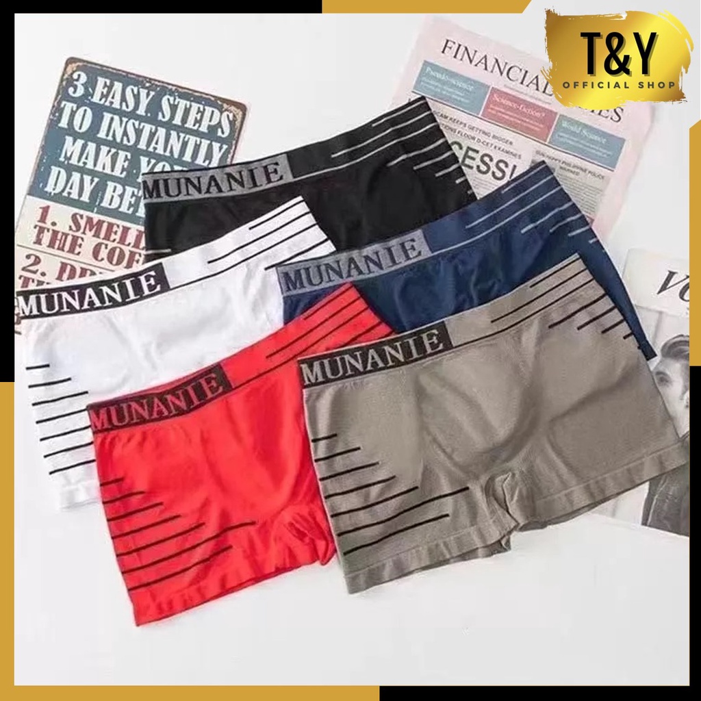 T&amp;Y Celana Dalam Boxer Pria Motif Garis Tulisan Dalam Kotak Celana Kolor Pendek Pakaian Dalam Pria Import Murah